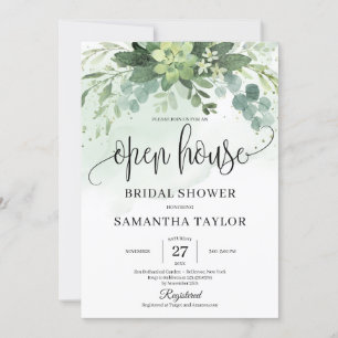 Boho Greenery Succulent Foliage Open House Möhippa Inbjudningar