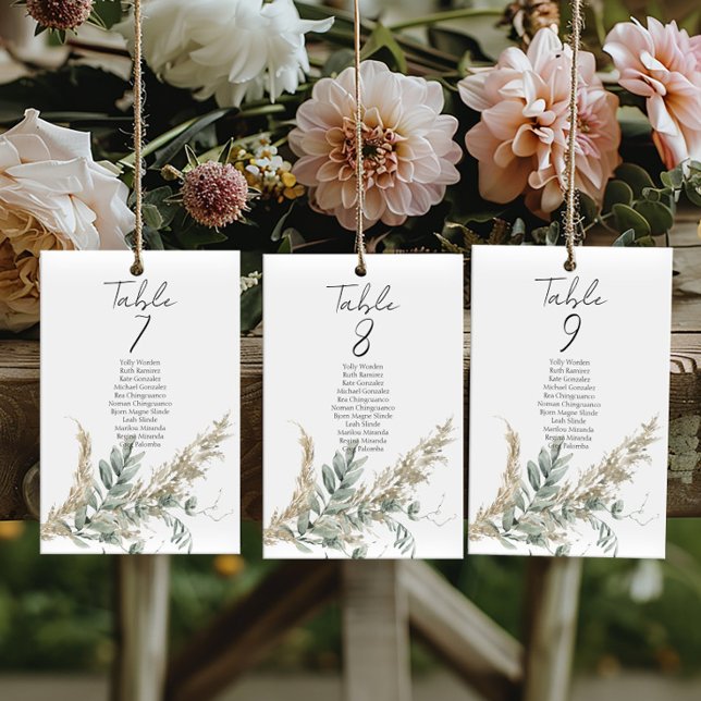 Boho greenery table number seating chart cards (Skapare uppladdad)