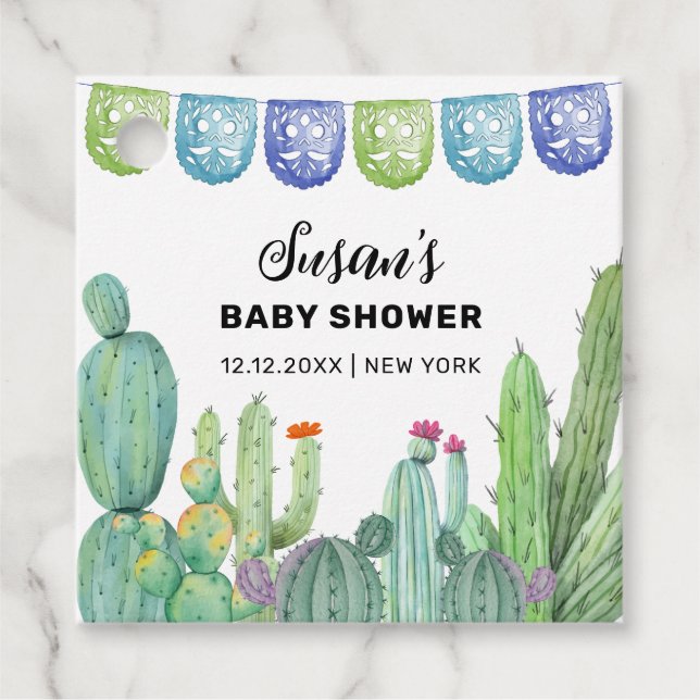 Boho Greenery Taco Fiesta Cactus Baby Shower Gåvor Etiketter (Framsida)