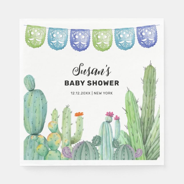 Boho Greenery Taco Fiesta Cactus Baby Shower Pappersservett (Framsidan)