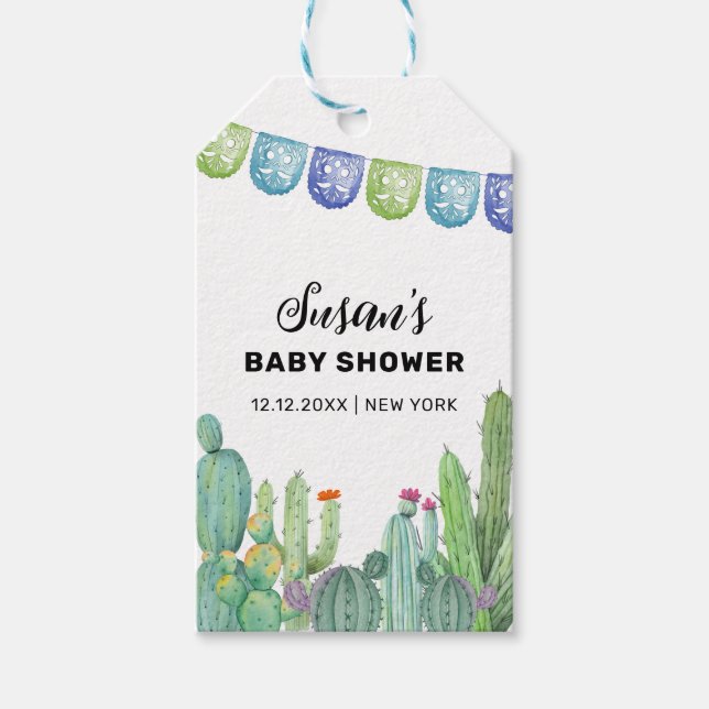 Boho Greenery Taco Fiesta Cactus Baby Shower Presentetikett (Framsidan)