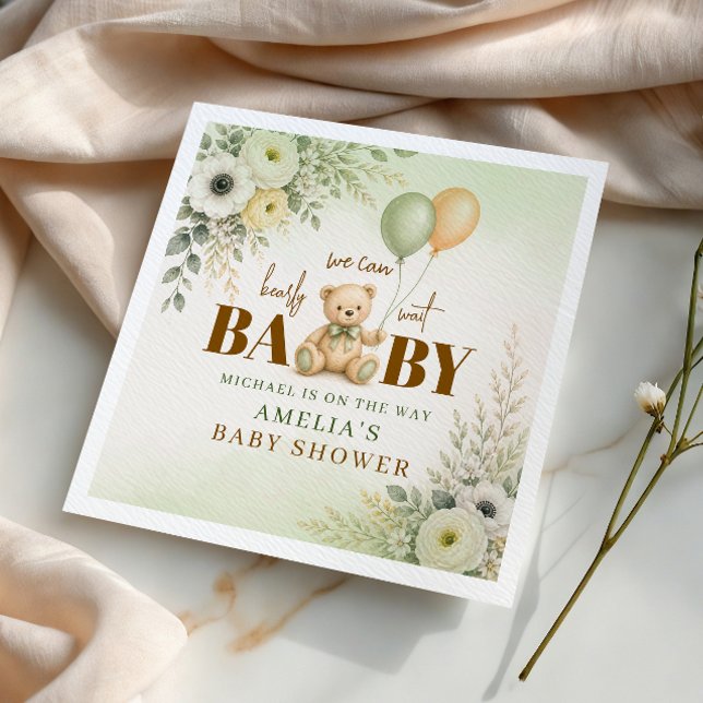 Boho Greenery Teddybjörn Baby Shower Ballonger Pappersservett (Skapare uppladdad)