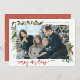 Boho Greenery Terracotta Rust julfoto Julkort