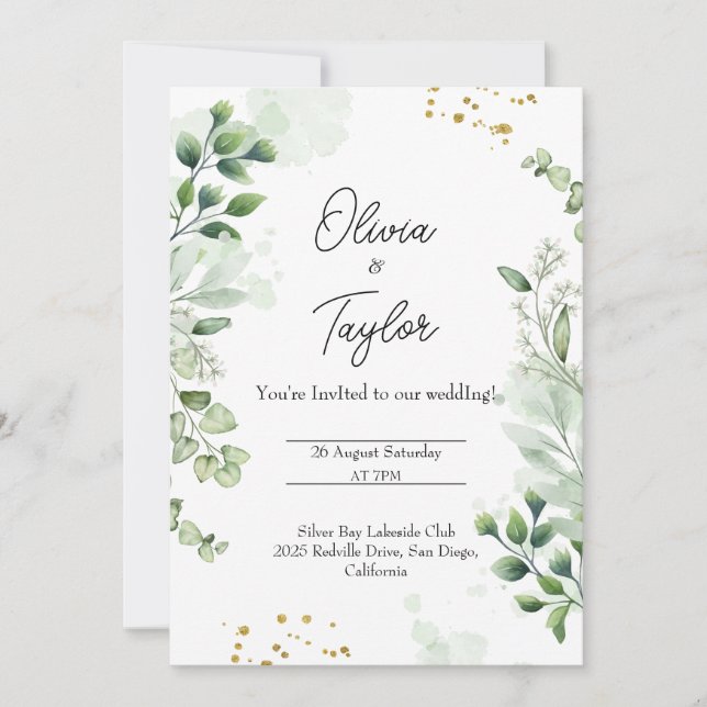 Boho Greenery Wandebröllopsinbjudan Inbjudningar (Framsida)