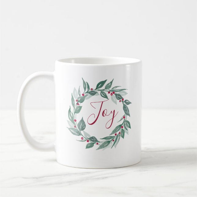 Boho Greenery Wandery Red Berries Joy Helgdag Kaffemugg (Vänster)