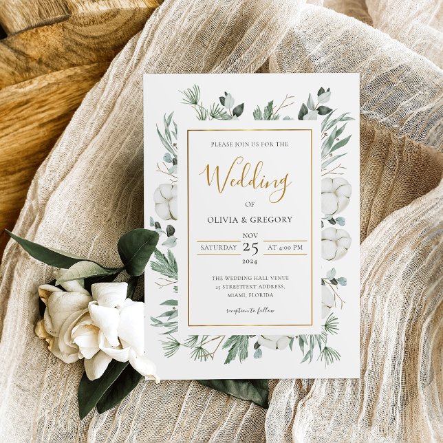 Boho Greenery Watercolor White Flowers Bröllop Inbjudningar (Skapare uppladdad)