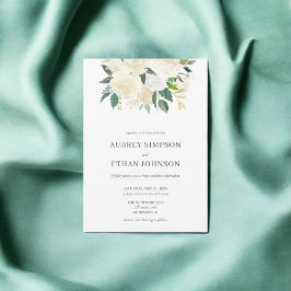 Boho Greenery White Flowers Botanical Bröllop Inbjudningar