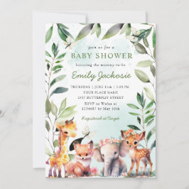 Boho Greenery Woodland Animals Baby Shower Forest Inbjudningar