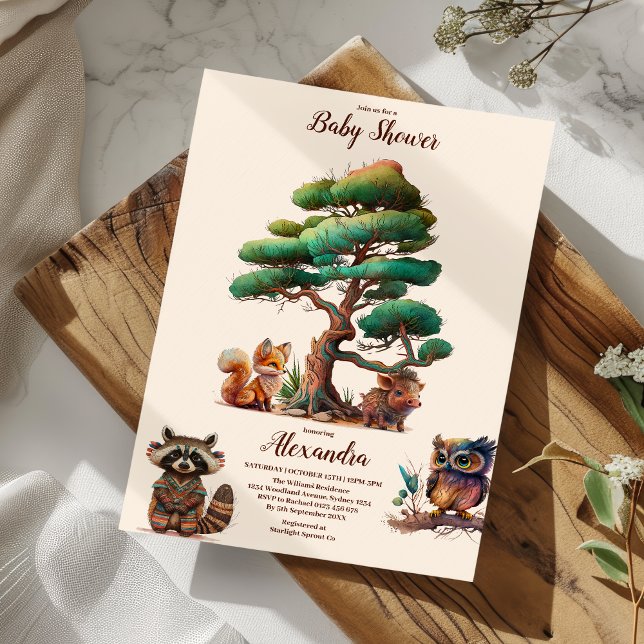 Boho Greenery Woodland Animals Baby Shower Inbjudningar (Skapare uppladdad)