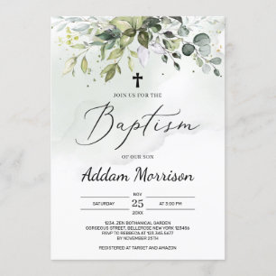 Boho grenery foliage eucalyptus lövs baptism inbjudningar