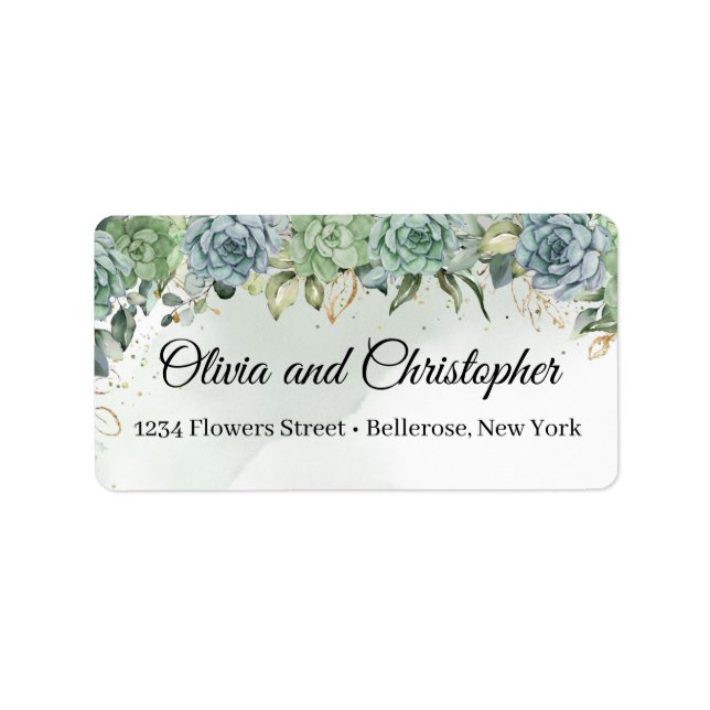 Boho grenery succulents eucalyptus guld ram adressetikett (Framsidan)