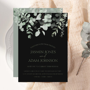 Boho Grey Black Eucalyptus bröllopsinbjudan Inbjudningar