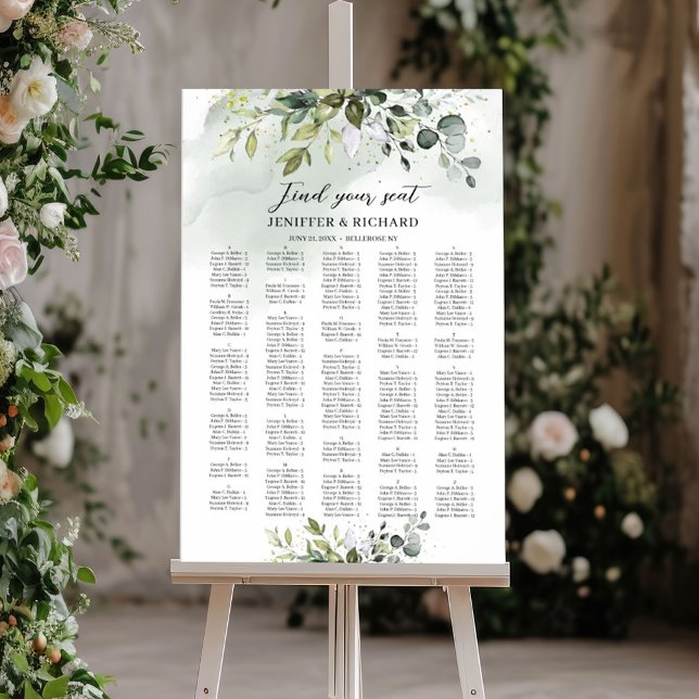Boho grey foliage alfabetisk sating Chart Poster (Boho greenery foliage alphabetical sating chart)