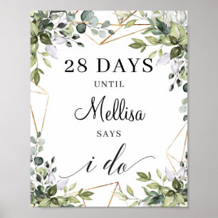 Boho grey foliage löv guld är nedräkningsskylt poster