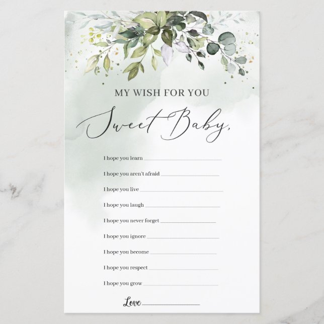 Boho grey foliage min önskan om dig, babydusch (Framsida)