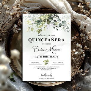 Boho grey foliage quinceanera 15-årsdagen inbjudningar