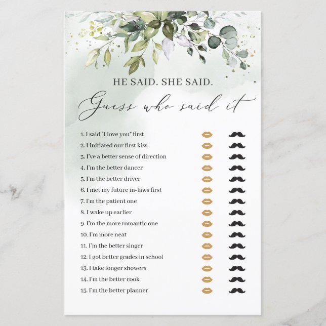 Boho grey foliage sa att hon sa möhippa-spel (Framsida)