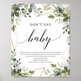 Boho grey foliage säger inte baby-spelskylt poster
