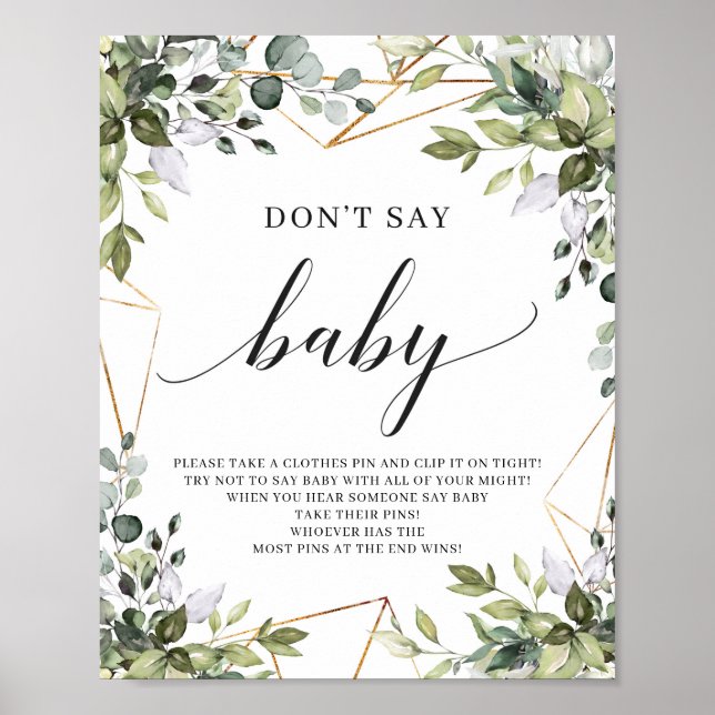 Boho grey foliage säger inte baby-spelskylt poster (Framsidan)