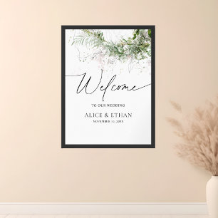 Boho Grey Löv Script Välkommen Bröllop Poster