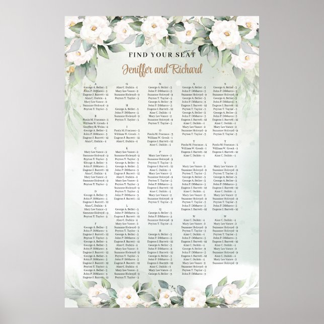 Boho grey och vita blommor guld Alfabetiska Poster (Framsidan)
