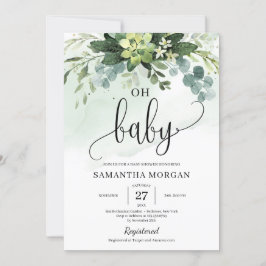 Boho grey succulage foliage blommigt oh baby inv inbjudningar