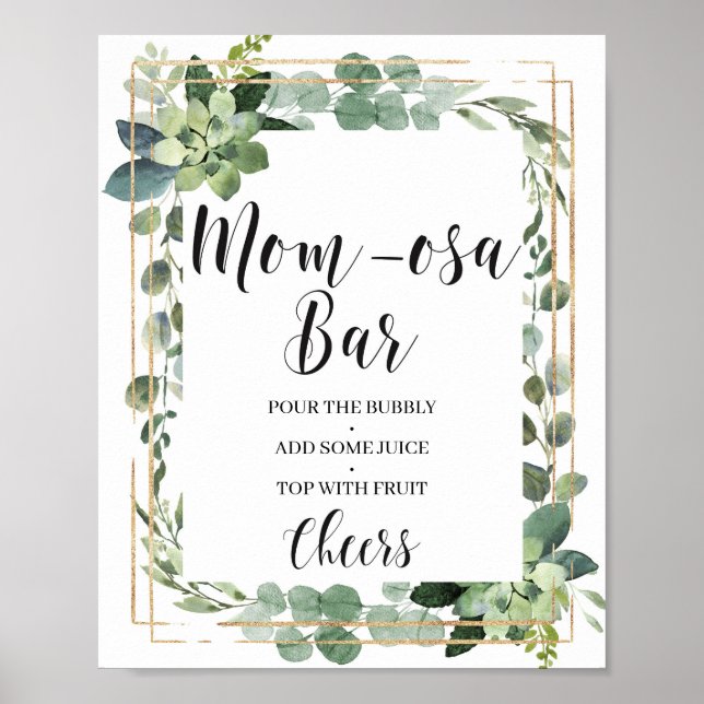 Boho grey Succuly blommigt mamma-osa pub tecken Poster (Framsidan)