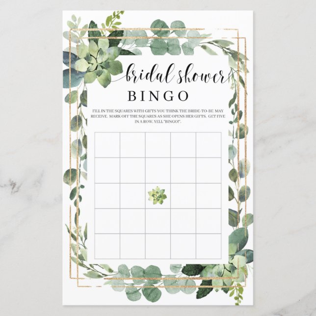 Boho grey succuly-blommor guld möhippa bingo (Framsida)