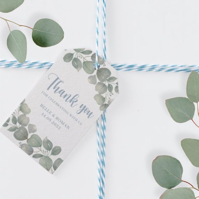 Boho Grön Akvarell Eukalyptus Bröllop Presentetikett (Skapare uppladdad)