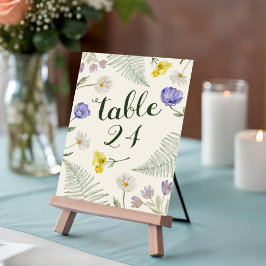 Boho grön & beige vildblomma bröllopsbord nummer bordsnummer
