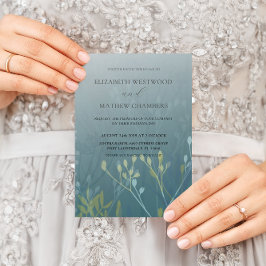 Boho Grön Blå & Gul Pressad Lövbröllop Inbjudningar