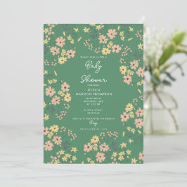 Boho Grön Blommig Könsneutral Bebis Shower Inbjudningar