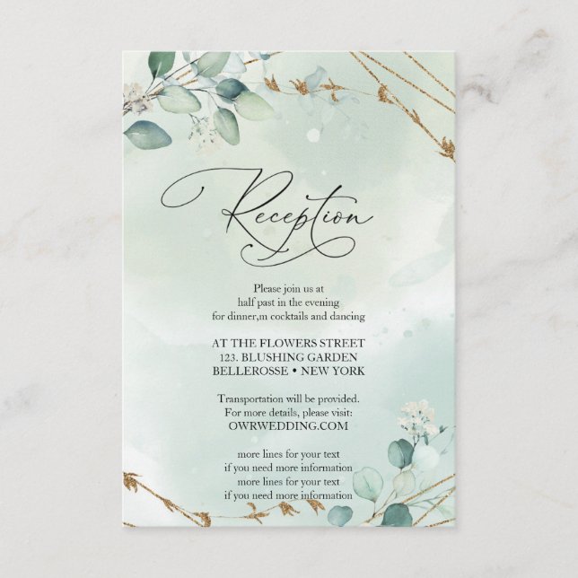 Boho Grön Eukalyptusblad Falskt Guld Ram Tilläggskort (Framsida)