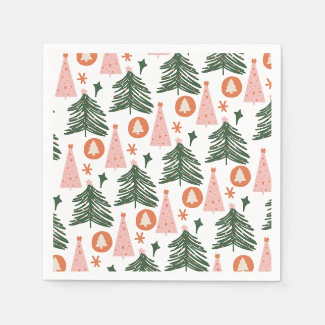 Boho Grön Rosa Orange Julgranar  Pappersservett (Framsidan)