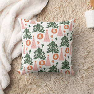 Boho Grön Rosa Orange Rustika Julträd Kudde