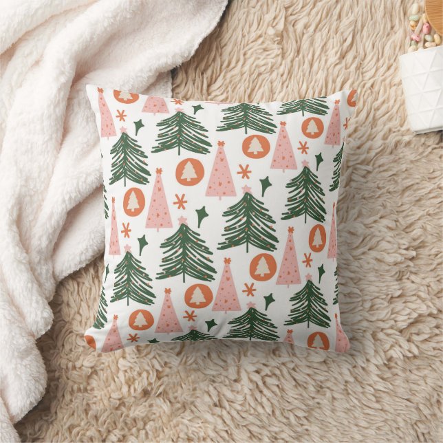 Boho Grön Rosa Orange Rustika Julträd  Kudde (Filt)