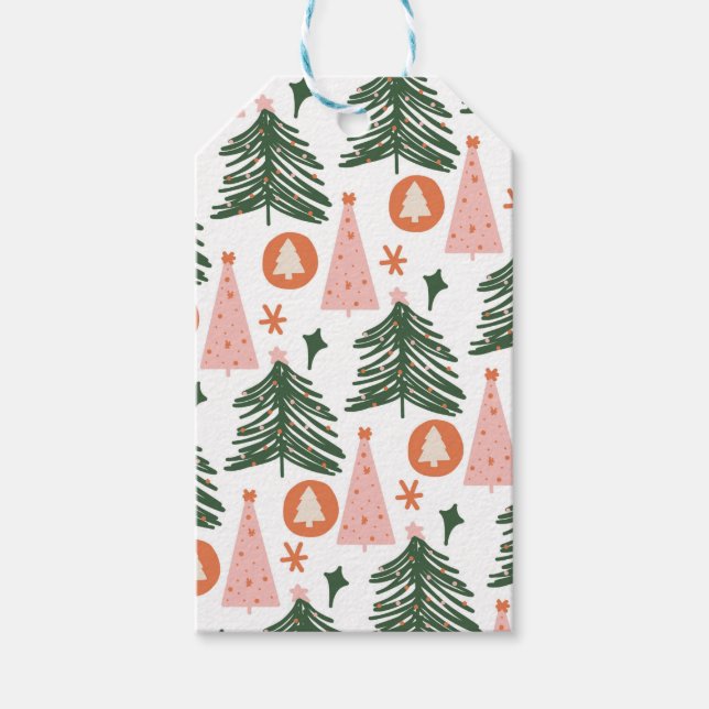Boho Grön Rosa Orange Rustika Julträd  Presentetikett (Framsidan)