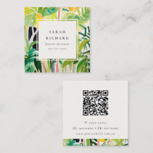 Boho Grön Tropisk Blad Foliage Botanisk QR-kod Fyrkantigt Visitkort