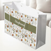 Boho Grön Vildblomma Akvarell Monogram Namn