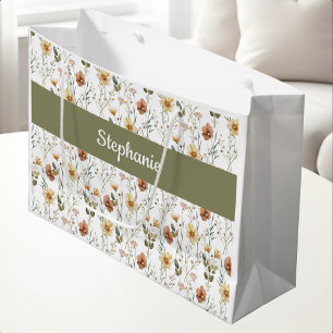 Boho Grön Vildblomma Akvarell Monogram Namn