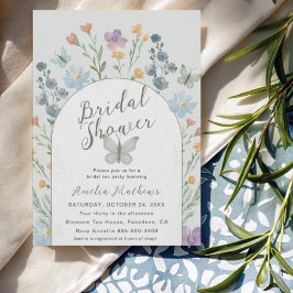 Boho grön vildblomma & fjäril bröllopsdusch inbjudningar