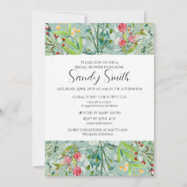 Boho gröna blad och vilda blommor Bröllopsdusch  Inbjudningar