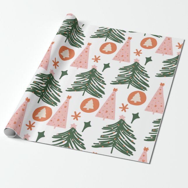 Boho Gröna Rosa Orange Julträd Presentpapper (Utrullad)