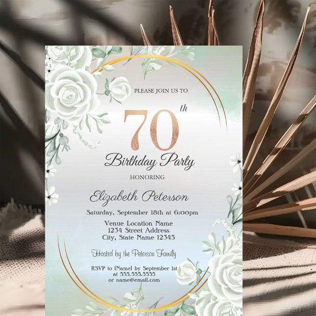 Boho gröna rosor Silver 70-årsdag  Inbjudningar (Skapare uppladdad)