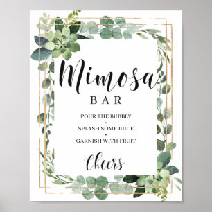 Boho grönska blad saftig guld mimosa bar poster
