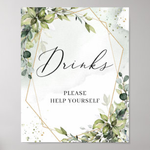 Boho grönska bladguld geometrisk drinks skylt