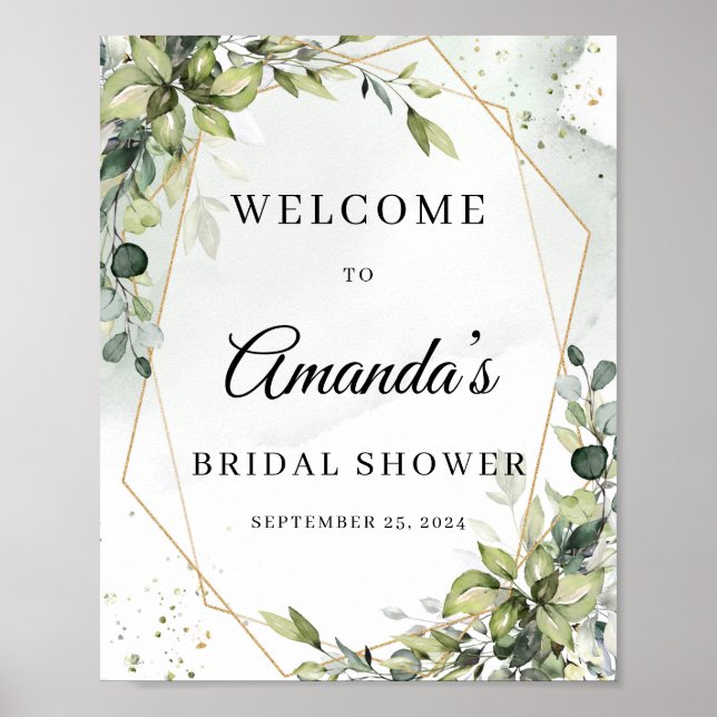Boho grönska lövverk guld geometrisk välkomstskylt poster (Framsidan)