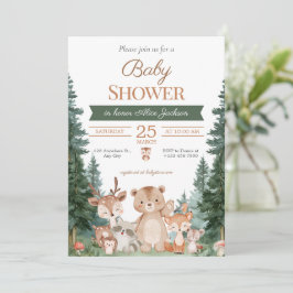 Boho grönska skogs djur baby shower inbjudningar