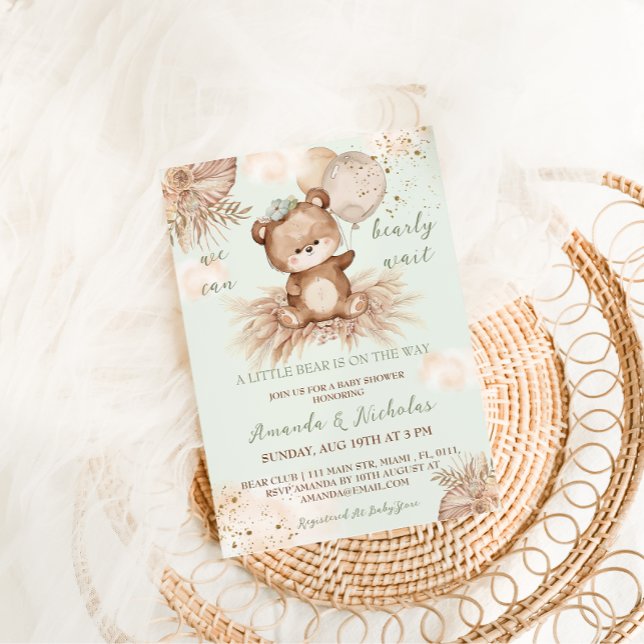 Boho Grönt Bear Baby Shower Inbjudningar (Skapare uppladdad)