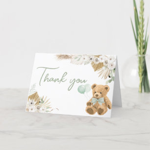 Boho Grönt Bear Baby Shower Tack Kort